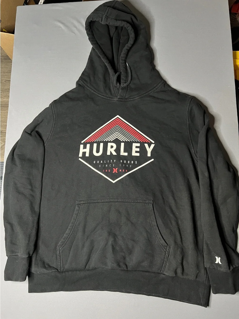 Hurley Black Hoodie with Red & White Geometric Chest Logo